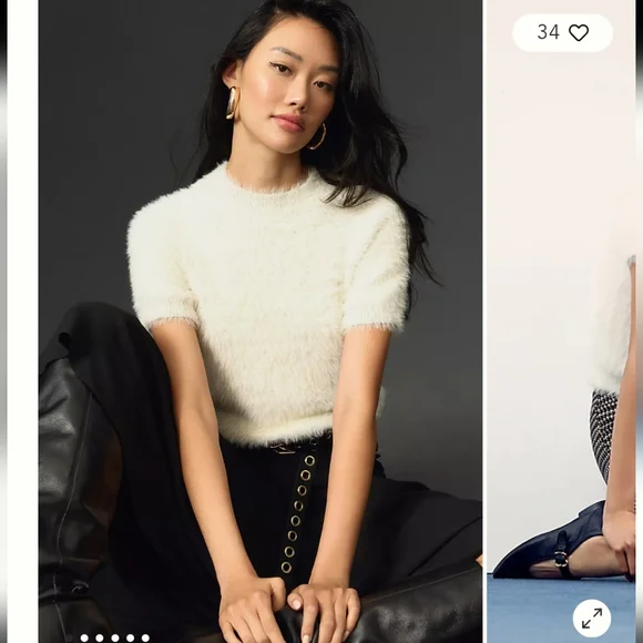 Anthropologie Pilcro Eyelash Short-Sleeve Jumper Crop Cropped Sweater S Small - Picture 7 of 7